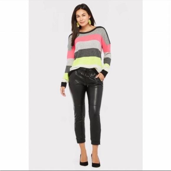 Scott & Scott London Pimicilo Neon Stripe Cashmere Sweater Small Black Gray Pink - Picture 3 of 14